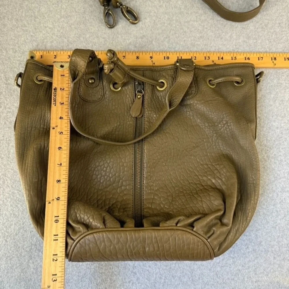 Nordstrom Olive‎ Green Leather Bucket Bag Adjustable Strap Drawstring Close NWT